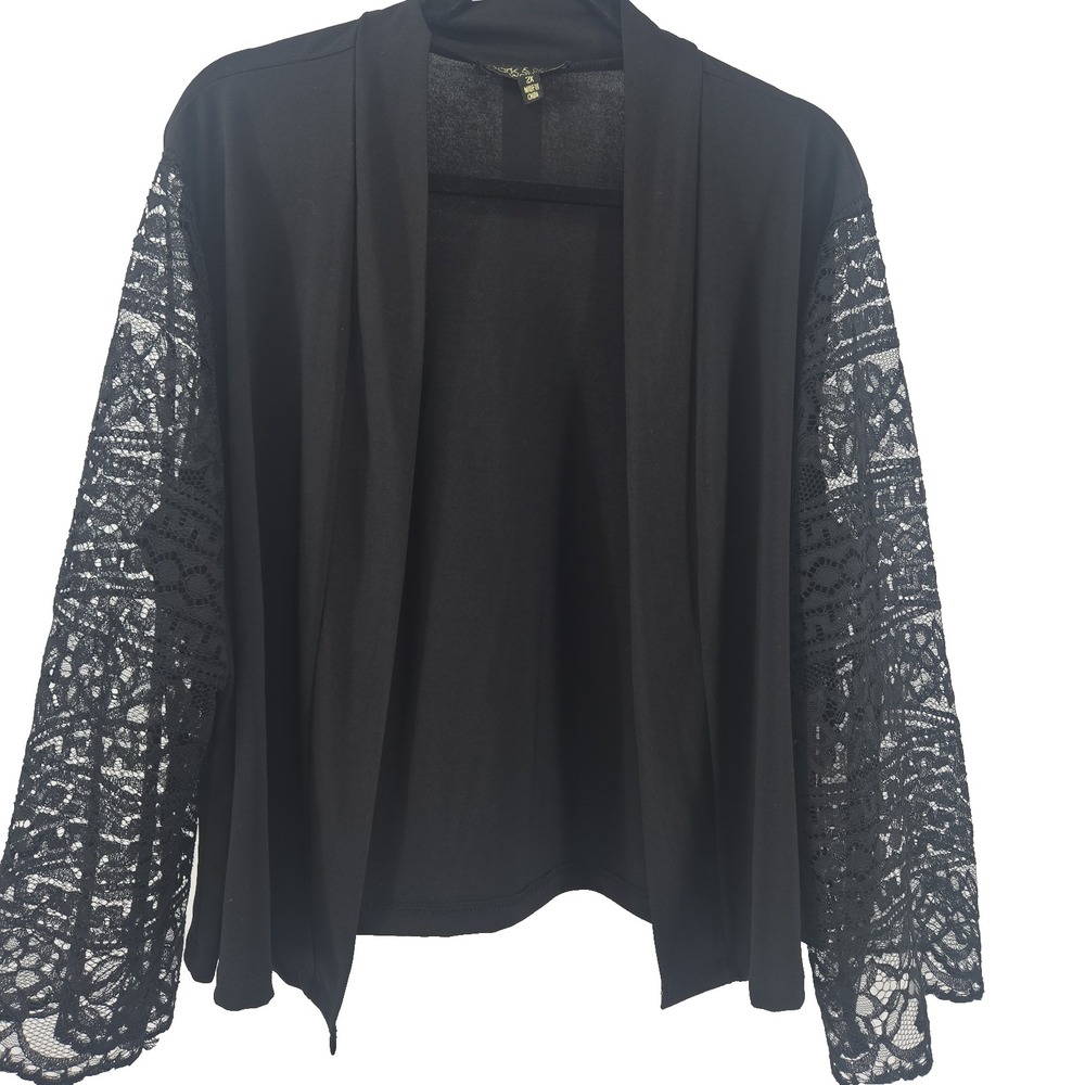 Park & Main Woman 2x Black Open Front Lace Sleeve Topper Sweater Bolero